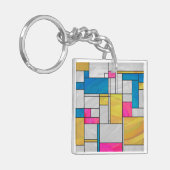 Mondriaan Geel Roze Blauw Afdrukken Sleutelhanger (Voorkant Links)