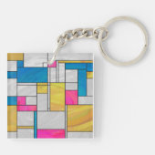 Mondriaan Geel Roze Blauw Afdrukken Sleutelhanger (Achterkant)