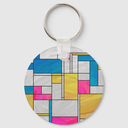 Mondriaan Geel Roze Blauw Afdrukken Sleutelhanger (Voorkant)