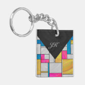 Mondriaan Geel Roze Blauw Afdrukken Sleutelhanger (Voorkant Links)