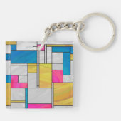 Mondriaan Geel Roze Blauw Afdrukken Sleutelhanger (Achterkant)