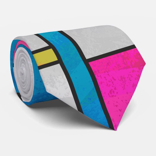 Mondriaan Geel Roze Blauw Afdrukken Stropdas (Opgerold)