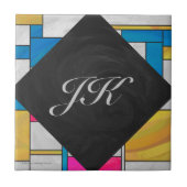 Mondriaan Geel Roze Blauw Afdrukken Tegeltje (Voorkant)