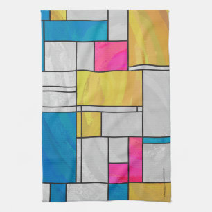 Mondriaan Geel Roze Blauw Afdrukken Theedoek
