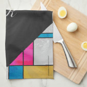 Mondriaan Geel Roze Blauw Afdrukken Theedoek (Quarter Fold)