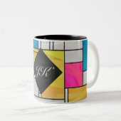 Mondriaan Geel Roze Blauw Afdrukken Tweekleurige Koffiemok (Voorkant rechts)