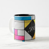 Mondriaan Geel Roze Blauw Afdrukken Tweekleurige Koffiemok (Voorkant links)