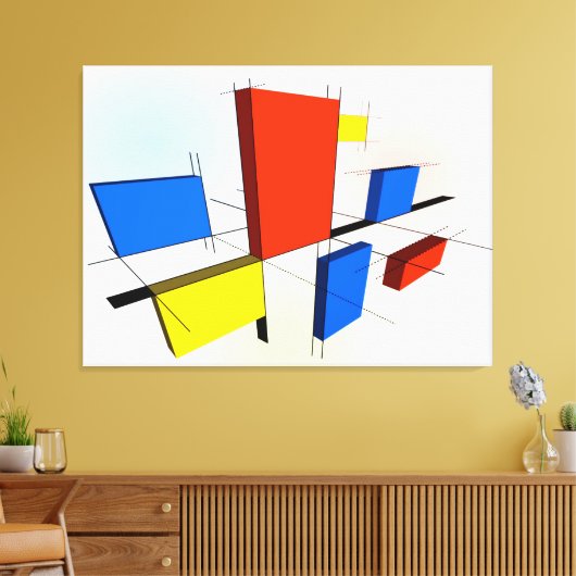 Mondriaan geïnspireerd 3D Canvas Afdruk (Insitu (Woonkamer))