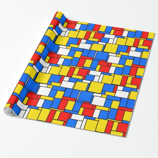 Mondriaan geïnspireerd Stijl Rood Blauw Geel Patro Cadeaupapier (Uitgerold)