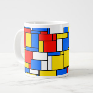 Mondriaan geïnspireerd Stijl Rood Blauw Geel Patro Grote Koffiekop