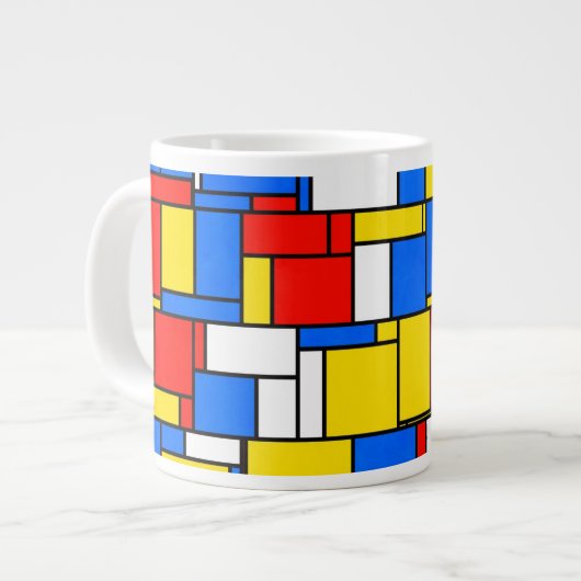 Mondriaan geïnspireerd Stijl Rood Blauw Geel Patro Grote Koffiekop (Links)
