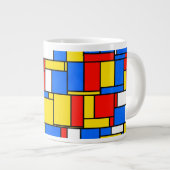 Mondriaan geïnspireerd Stijl Rood Blauw Geel Patro Grote Koffiekop (Voorkant rechts)