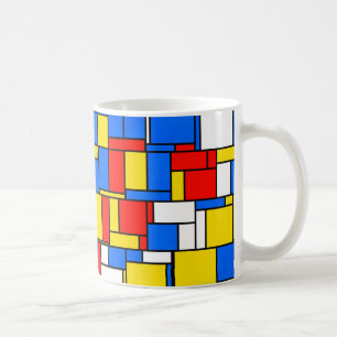 Mondriaan geïnspireerd Stijl Rood Blauw Geel Patro Koffiemok