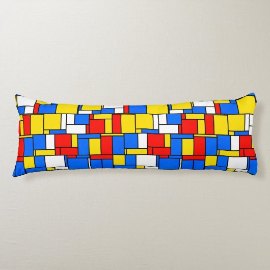 Mondriaan geïnspireerd Stijl Rood Blauw Geel Patro Lichaamskussen (Voorkant)