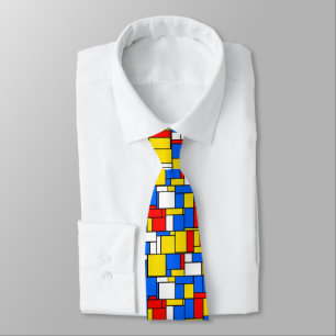 Mondriaan geïnspireerd Stijl Rood Blauw Geel Patro Stropdas