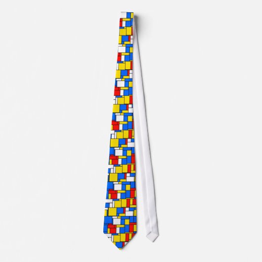 Mondriaan geïnspireerd Stijl Rood Blauw Geel Patro Stropdas (Voorkant)