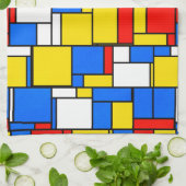 Mondriaan geïnspireerd Stijl Rood Blauw Geel Patro Theedoek (Gevouwen)