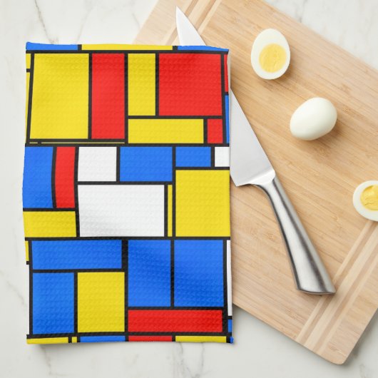 Mondriaan geïnspireerd Stijl Rood Blauw Geel Patro Theedoek (Quarter Fold)