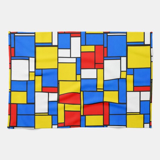 Mondriaan geïnspireerd Stijl Rood Blauw Geel Patro Theedoek (Horizontaal)