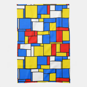 Mondriaan geïnspireerd Stijl Rood Blauw Geel Patro Theedoek
