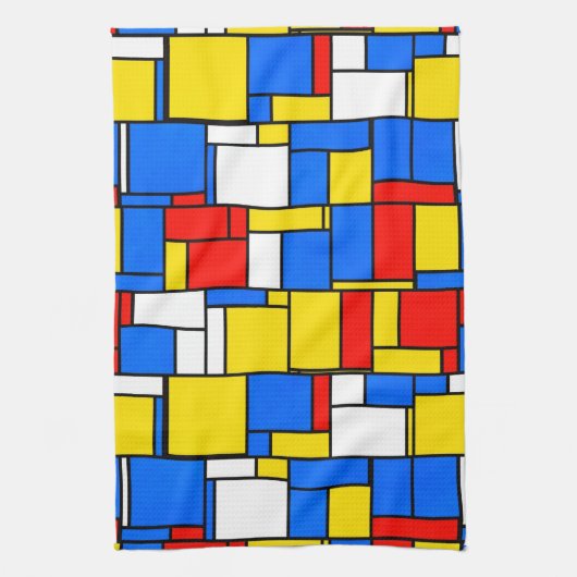 Mondriaan geïnspireerd Stijl Rood Blauw Geel Patro Theedoek (Verticaal)