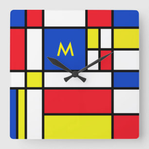 Mondriaan geïnspireerde geometrische vormgeving A Vierkante Klok