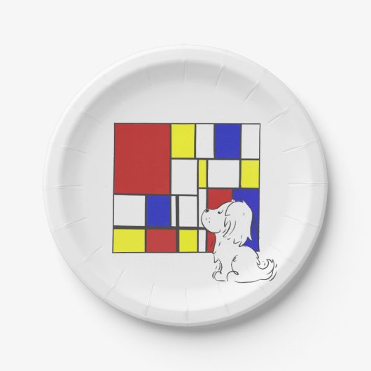 Mondriaan Geïnspireerde Kamille Papieren Bordje (Voorkant)