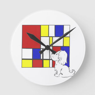 Mondriaan Geïnspireerde Kamille Ronde Klok