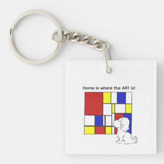 Mondriaan Geïnspireerde Kamille Sleutelhanger