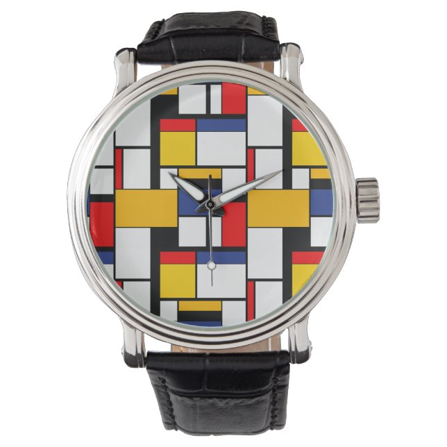 Mondriaan Geometric Minimalist Comopsition Modern Horloge (Voorkant)