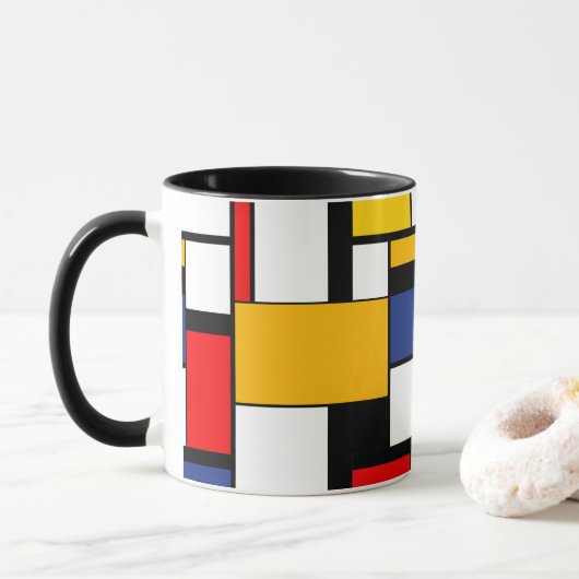 Mondriaan Geometric Minimalist Comopsition Modern Mok (Met donut)