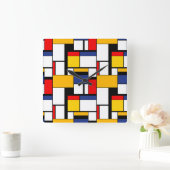 Mondriaan Geometric Minimalist Comopsition Modern Vierkante Klok (Huis)
