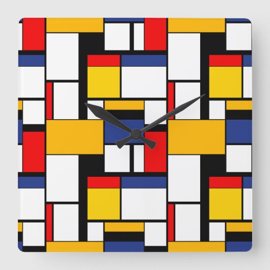 Mondriaan Geometric Minimalist Comopsition Modern Vierkante Klok (Voorkant)