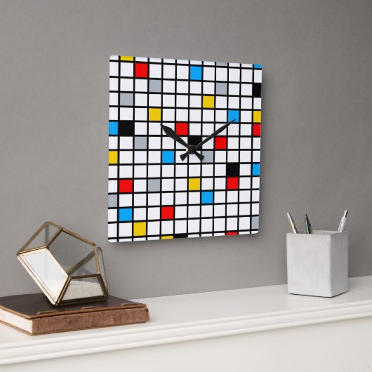 Mondriaan Geometric Minimalist Comopsition Modern Vierkante Klok (Kantoor)