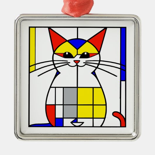 Mondriaan kat metalen ornament (Voorkant)
