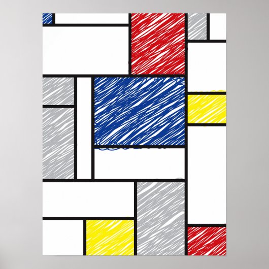 Mondriaan Krabbeltjes Minimalistisch De Stijl Mode Poster (Voorkant)