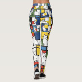 Mondriaan Kunst Geïnspireerde Kat Illustratie Leggings (Achterkant)