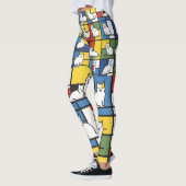 Mondriaan Kunst Geïnspireerde Kat Illustratie Leggings (Links)