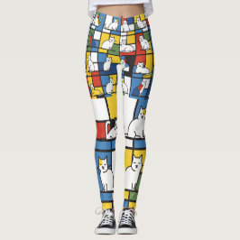 Mondriaan Kunst Geïnspireerde Kat Illustratie Leggings
