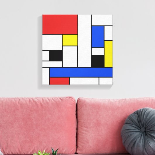 Mondriaan Lijnen Verpakt Canvas 12" x 12" (Insitu (Woonkamer))