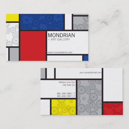 Mondriaan Minimalist De Stijl Art Retro Circles Visitekaartje (Voorkant / Achterkant)