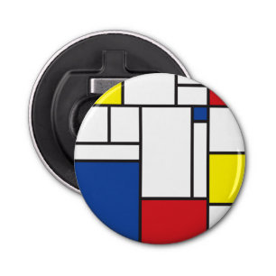 Mondriaan minimalist Geometric de Stijl Modern Art Button Flesopener