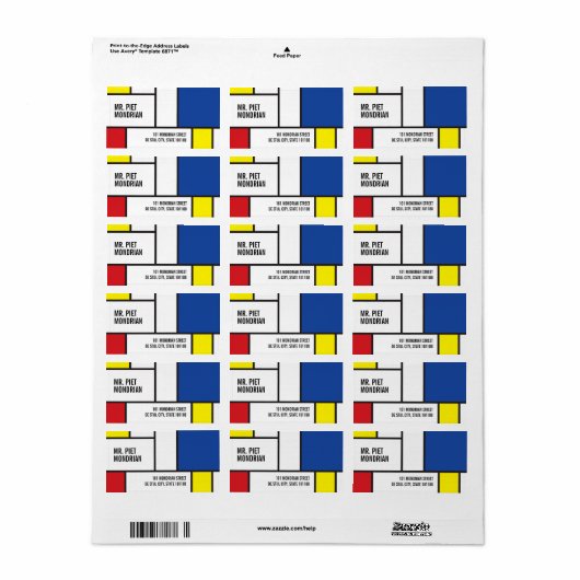Mondriaan minimalist Geometric de Stijl Modern Art Etiket (Full Sheet)
