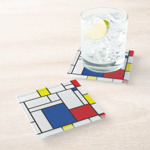 Mondriaan minimalist Geometric de Stijl Modern Art Glazen Onderzetter