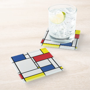 Mondriaan minimalist Geometric de Stijl Modern Art Glazen Onderzetter