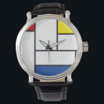 Mondriaan minimalist Geometric de Stijl Modern Art Horloge<br><div class="desc">Mondriaan minimalistisch De Stijl Modern Kunst in rood, blauw, Geel en Wit Kleurenblok Ontwerp. Dit eenvoudige ontwerp kenmerkt moderne geometrische vormen en grafische kleurenblokken in vette zwarte lijnen, witte en heldere primaire kleuren. Het is geïnspireerd op de abstracte werken van Piet Mondrian en de Stijl- en Neo-plasticistische beweging. Om het...</div>