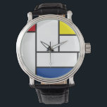 Mondriaan minimalist Geometric de Stijl Modern Art Horloge<br><div class="desc">Mondriaan minimalistisch De Stijl Modern Kunst in rood, blauw, Geel en Wit Kleurenblok Ontwerp. Dit eenvoudige ontwerp kenmerkt moderne geometrische vormen en grafische kleurenblokken in vette zwarte lijnen, witte en heldere primaire kleuren. Het is geïnspireerd op de abstracte werken van Piet Mondrian en de Stijl- en Neo-plasticistische beweging. Om het...</div>