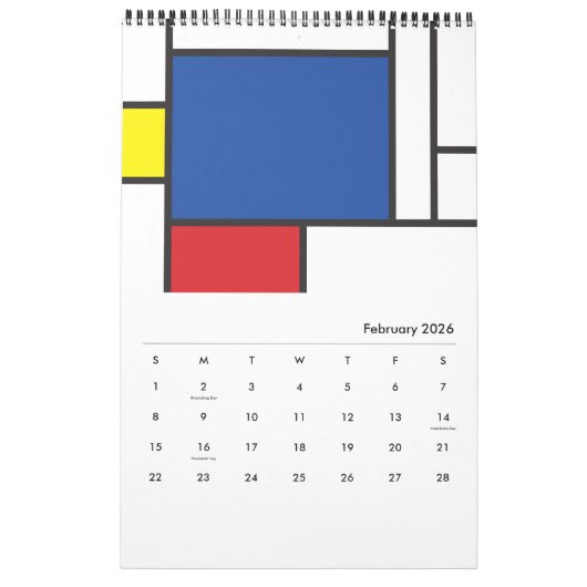 Mondriaan minimalist Geometric de Stijl Modern Art Kalender (Feb 2026)
