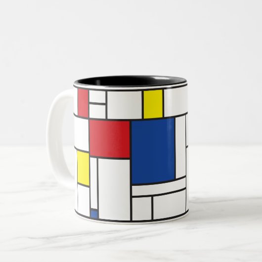 Mondriaan minimalist Geometric de Stijl Modern Art Tweekleurige Koffiemok (Voorkant links)