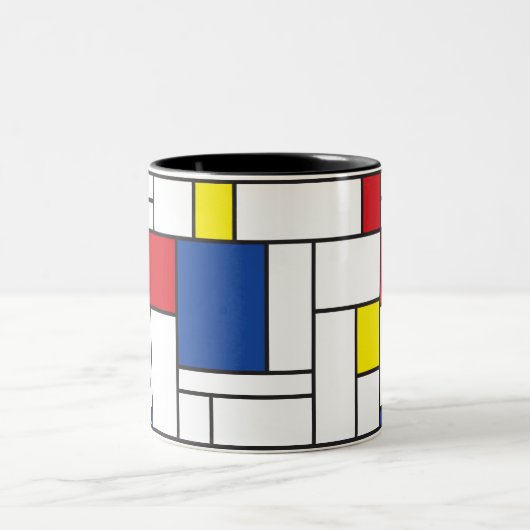 Mondriaan minimalist Geometric de Stijl Modern Art Tweekleurige Koffiemok (Center)